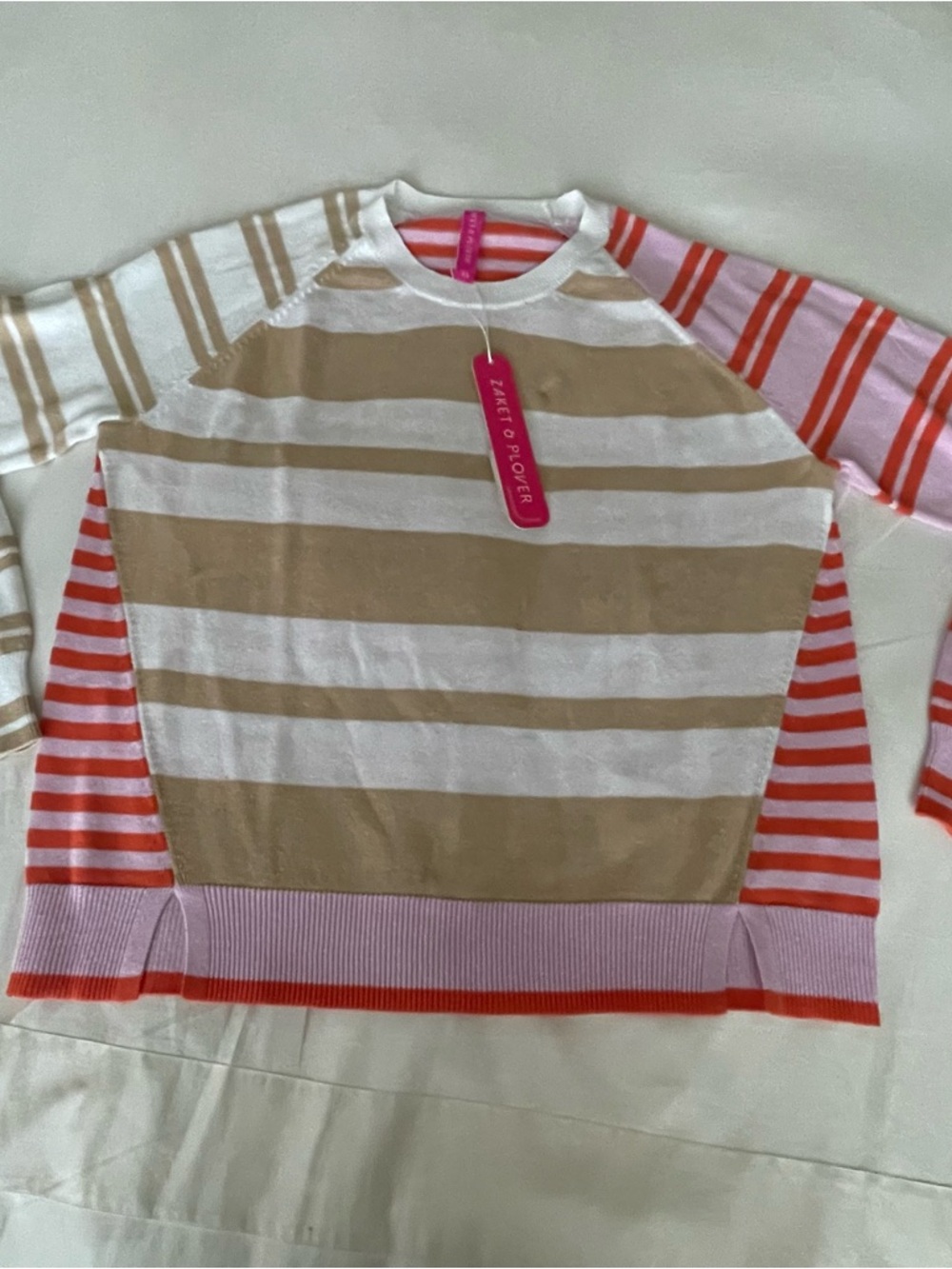 Zaket & Plover Pastels Cotton Crazy Stripe Lightweight Sweater - Picture 6 of 13